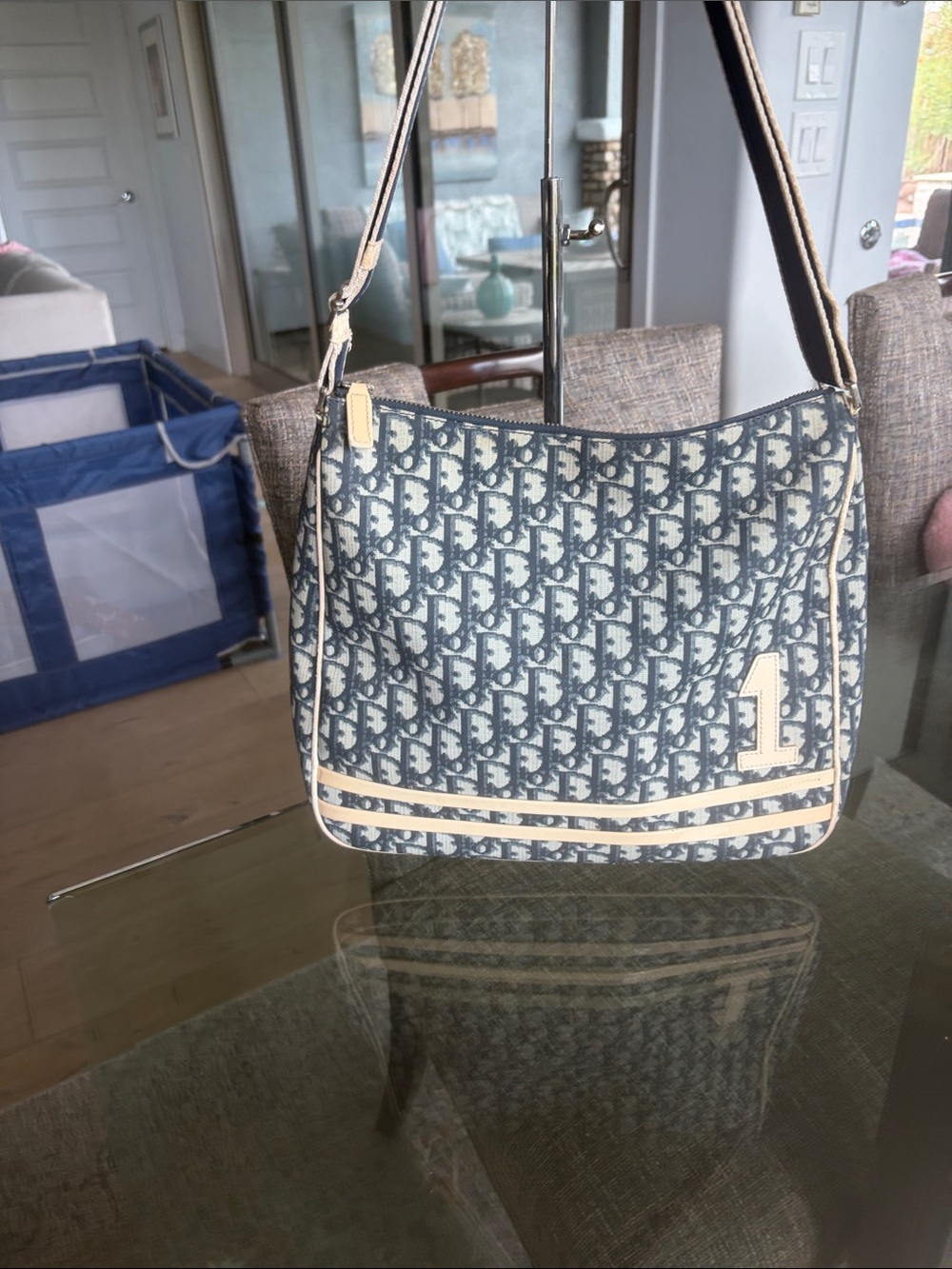 Dior vintage Blue and Cream Monogram Shoulder/ crossbody Bag.